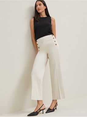 Ann Taylor Loft The Sailor Grace Straight Wide-Leg Crop Pants Cream Sz 8 Spring‎